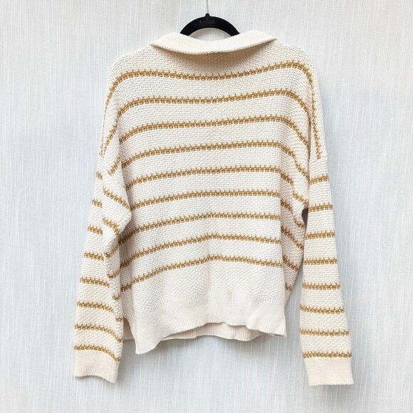 Madewell Antique Cream Canby Button Mockneck Sweater in Stripe, size XL - Picture 2 of 6